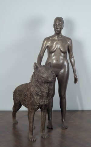 Kiki Smith, Geneviève and the May Wolf, 2000, bronze, 177 x 66 x 66 cm, 106 x 35 x 142 cm (Denver Art Museum) © Kiki Smith