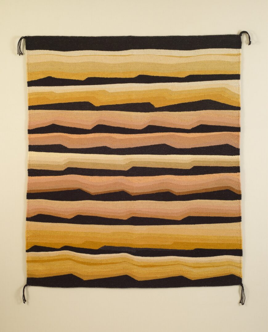 DY Begay, The Edge, 2013, wool with natural dye, 40 1/4 x 34 3/4 inches, each corner tassle length: 3 3/4 inches (Saint Louis Art Museum) © DY Begay