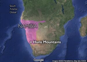 Location of the Huns Mountains of Namibia (underlying map © Google)