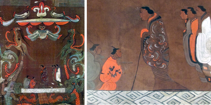Left: Lady Dai and her attendants (detail), Funeral banner of Lady Dai (Xin Zhui), 2nd century B.C.E., silk, 205 x 92 x 47.7 cm; right: Lady Dai and her attendants (detail), Funeral banner of Lady Dai (Xin Zhui), 2nd century B.C.E., silk, 205 x 92 x 47.7 cm (Hunan Provincial Museum, Changsha)