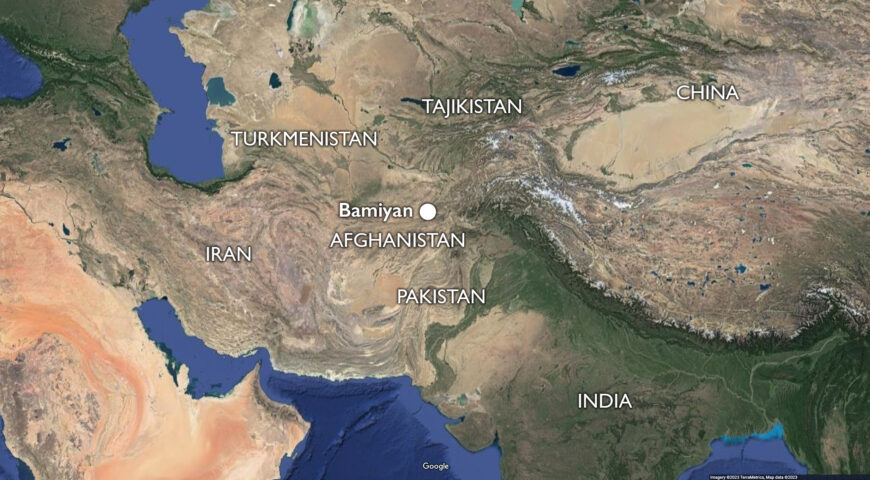Map showing Bamiyan and contemporary contiguous nations (underlying map © Google)