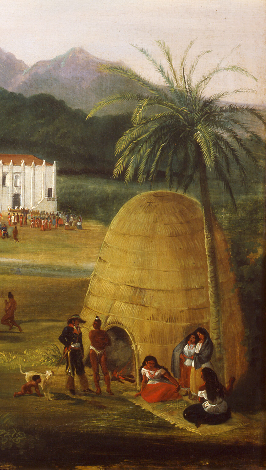 Date palm and kiiy (detail), Ferdinand Deppe, The Mission of San Gabriel, Alta California in May 1832, oil on canvas, 42 3/4 x 33 1/2 inches (collection of Santa Bárbara Mission Archive-Library)