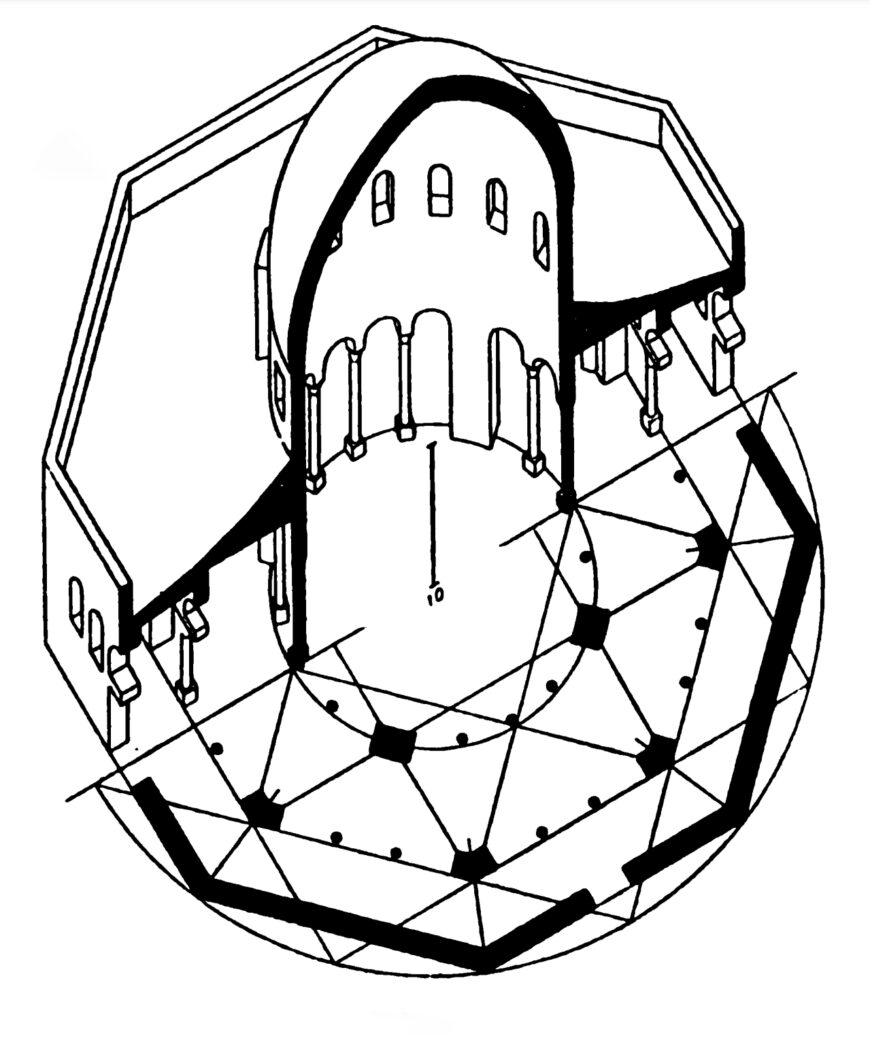 K.A.C. Creswell, Sectional axonometric view through dome (Creswell Archive, Ashmolean Museum, Oxford)