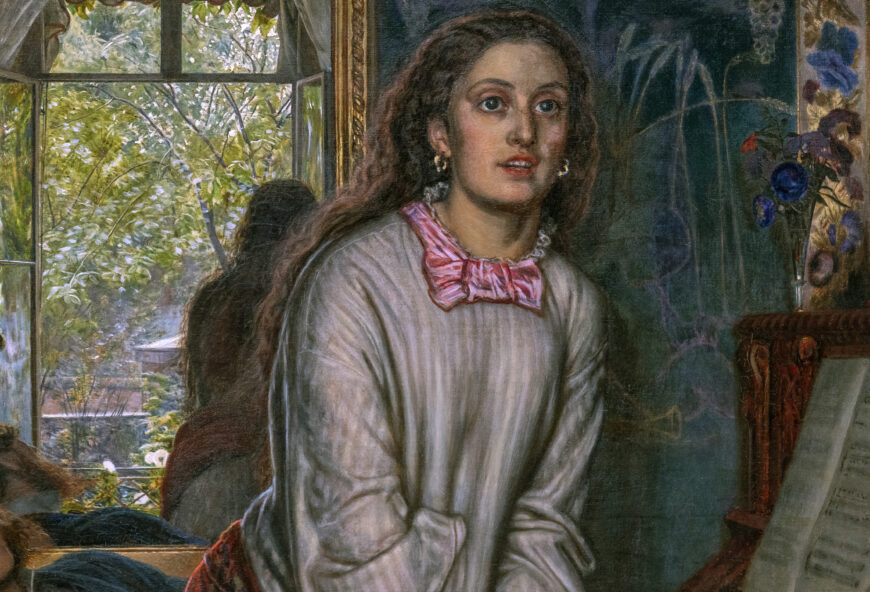 Woman and reflection in the mirror (detail), William Holman Hunt, The Awakening Conscience, 1853, oil on canvas, 76.2 x 55.9 cm (Tate Britain, London; photo: Steven Zucker, CC BY-NC-SA 2.0)
