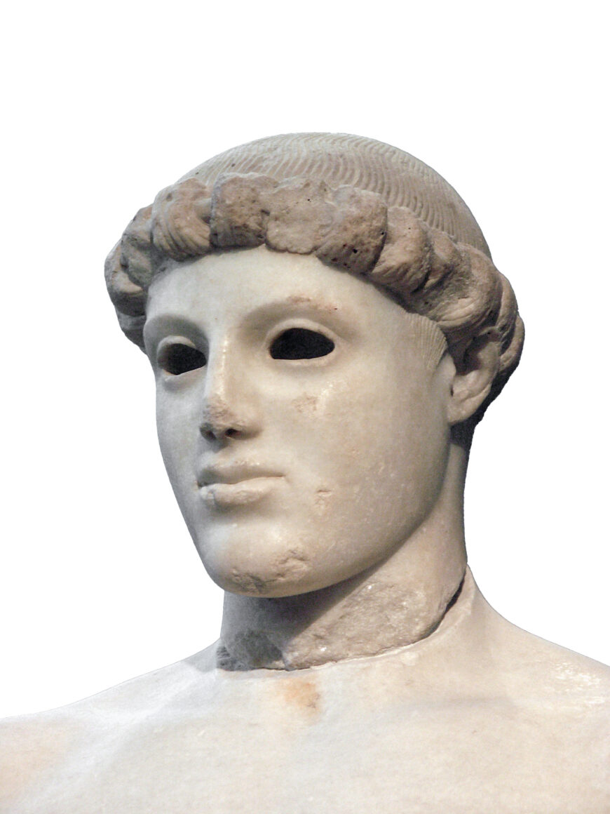 The Kritios Boy’s head (detail), 480 B.C.E., marble (Acropolis Museum, Athens; photo: Marsyas, CC BY-SA 2.5)