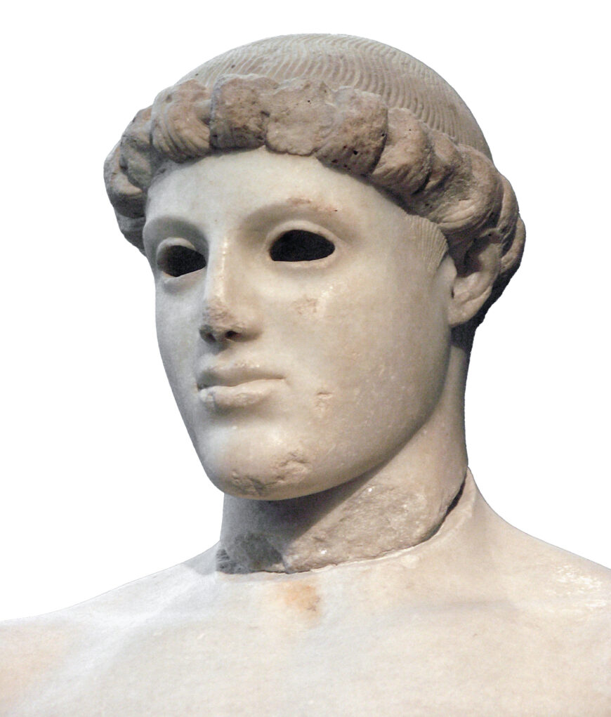 Head (detail), Kritios Boy, c. 480–470 B.C.E., marble (Acropolis Museum, Athens; photo: Marsyas, CC BY-SA 2.5)