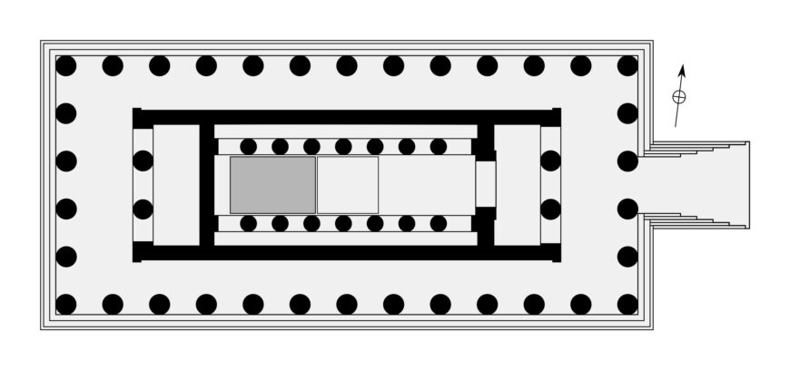 Plan of the Temple of Zeus at Olympia, 470–457 B.C.E., limestone and marble, 27.7 x 64.1 m