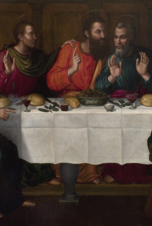 Fava beans and glassware (detail), Plautilla Nelli, The Last Supper, c. 1568, oil on canvas, 200 x 700 cm (Santa Maria Novella Museum, Florence)