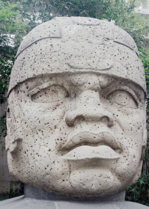 San Lorenzo Colossal Head 1, before 900 B.C.E. (Olmec), basalt, 2.84 x 2.11 m (Museo de Antropología de Xalapa)