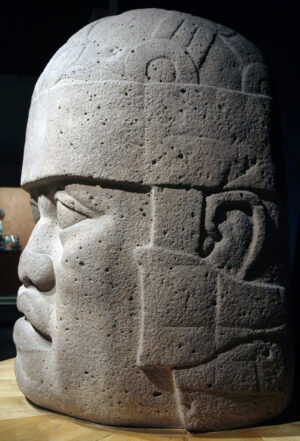 San Lorenzo Colossal Head 6, before 900 B.C.E. (Olmec), basalt, 1.67 x 1.41 x 1.26 m (Museo Nacional de Antropología, Mexico City)