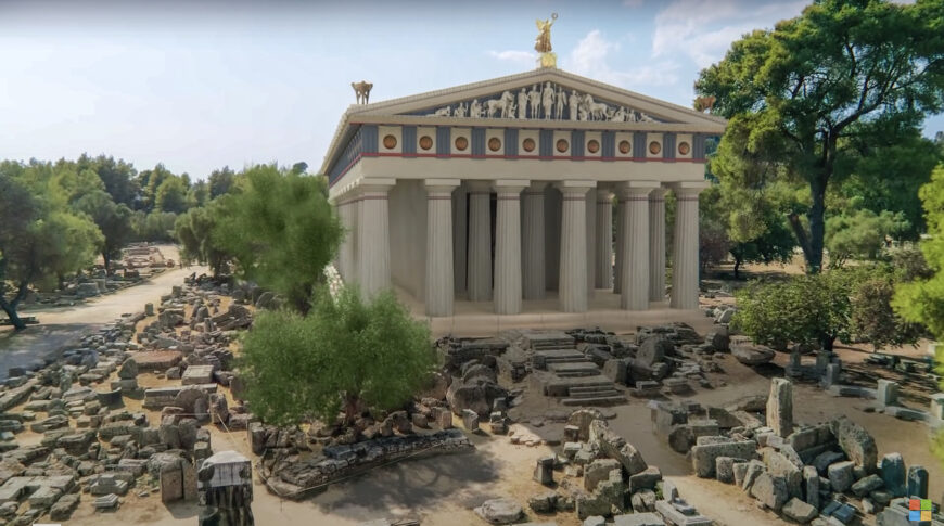 Temple of Zeus at Olympia, digital reconstruction (animation still © Microsoft, with the Greek Ministry of Culture and Sports and Iconem)