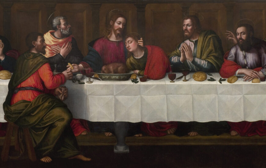 Christ with Judas and John & Chinese porcelain bowls (detail), Plautilla Nelli, The Last Supper, c. 1568, oil on canvas, 200 x 700 cm (Santa Maria Novella Museum, Florence)
