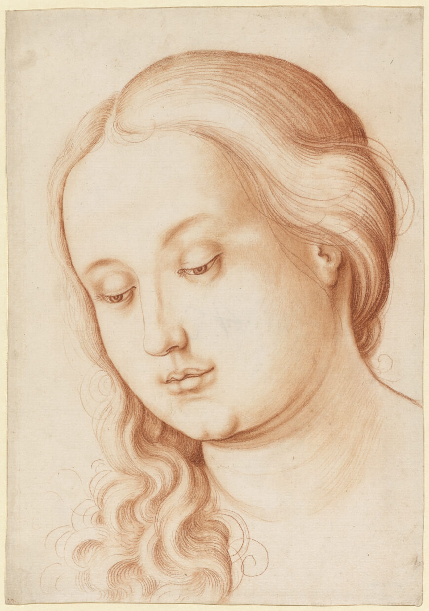 Hans Baldung (Grien), Woman with downcast eyes, c. 1515, red chalk, 31.4 x 22 cm (Kunstmuseum Basel)