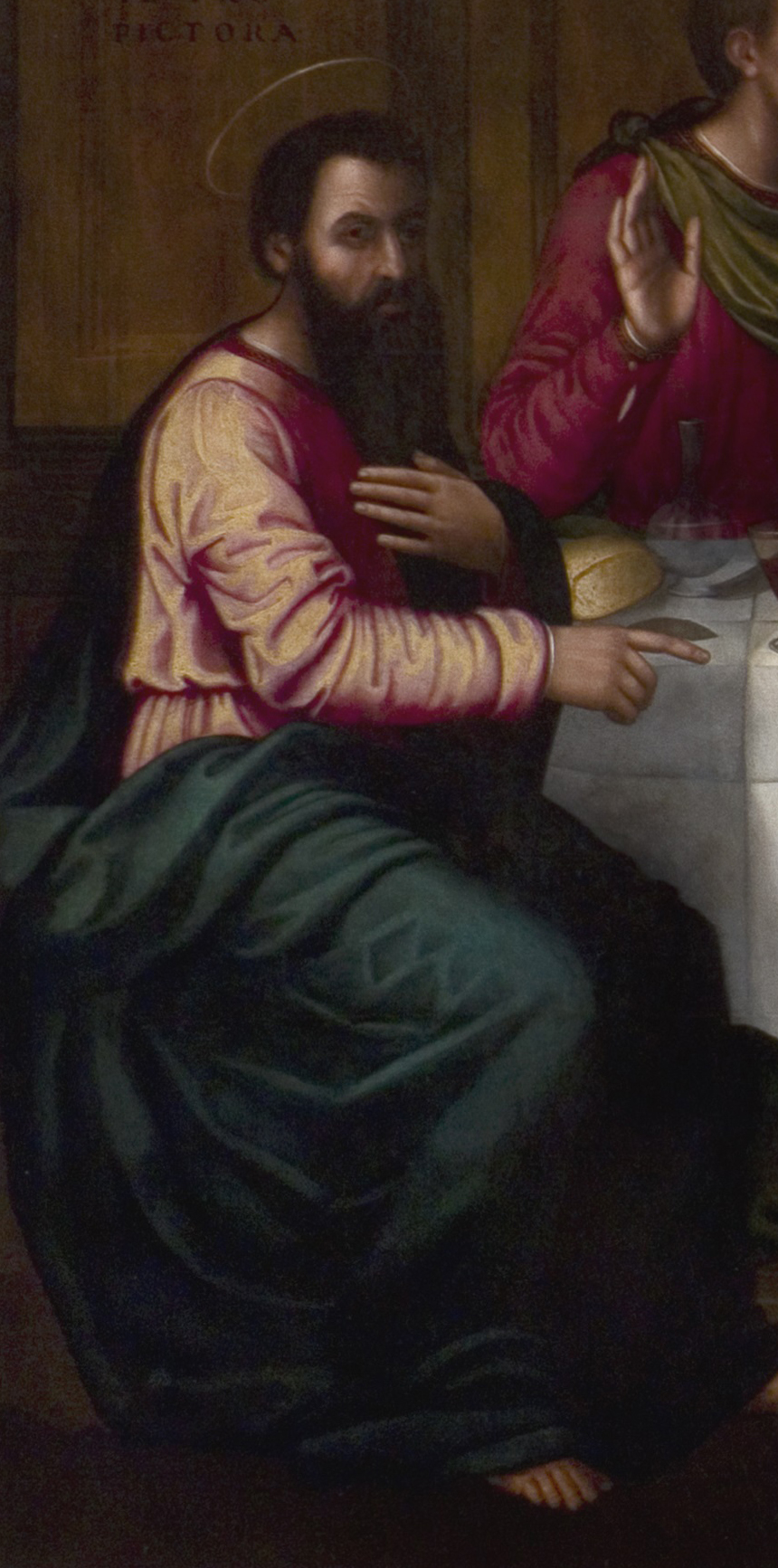 Nelli's use of cangiante (detail), Plautilla Nelli, The Last Supper, c. 1568, oil on canvas, 200 x 700 cm (Santa Maria Novella Museum, Florence)