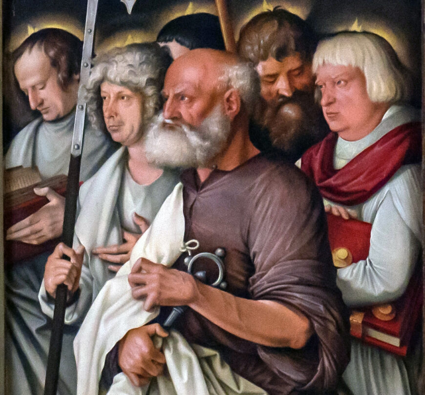 Saint Peter and other apostles (detail), Hans Baldung (Grien), open right panel, Freiburg Altarpiece, 1516, oil on wood panel, 253 x 232.4 cm (Freiburg im Breisgau Münster)