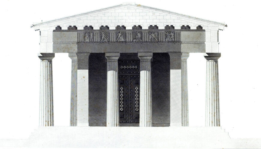Restored cross section of the Temple of Zeus at Olympia showing the position of the metopes above the porch, by Guillaume-Abel Blouet and Achille Poirot, c. 1831