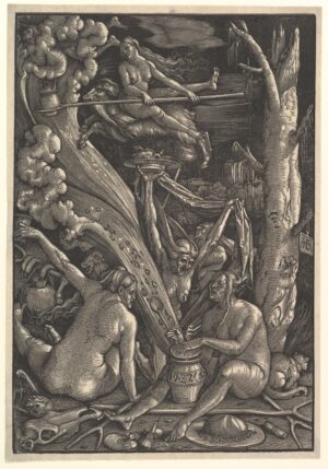 Hans Baldung (Grien), The Witches, 1510, chiaroscuro woodcut in two blocks, printed in gray and black, second of two states, 38.9 x 27 cm (The Metropolitan Museum of Art, New York)
