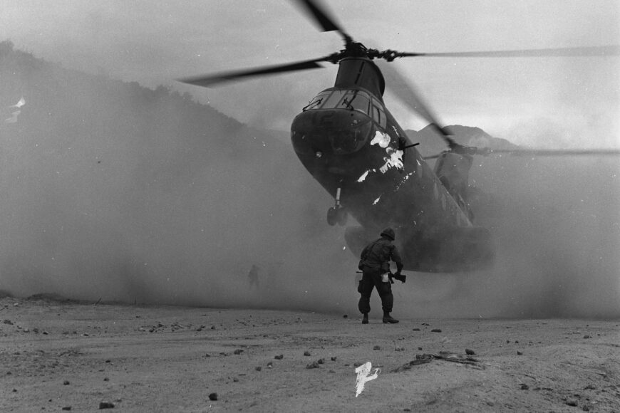 Marine CH-46A Sea Knight helicopter, Squadron 265 near Da Nang, Vietnam, c. 1968, photographed by Sergeant V.J. Hale Jr. (Department of Defense, NARA)