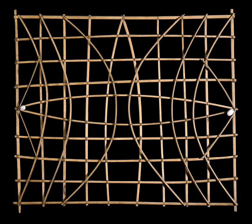 Navigation chart (mattang), probably 19th or early 20th century C.E. (Marshall Islands, Micronesia), wood, shell, and fiber, 64 x 58 x 1.7 cm (© The Trustees of the British Museum, London)