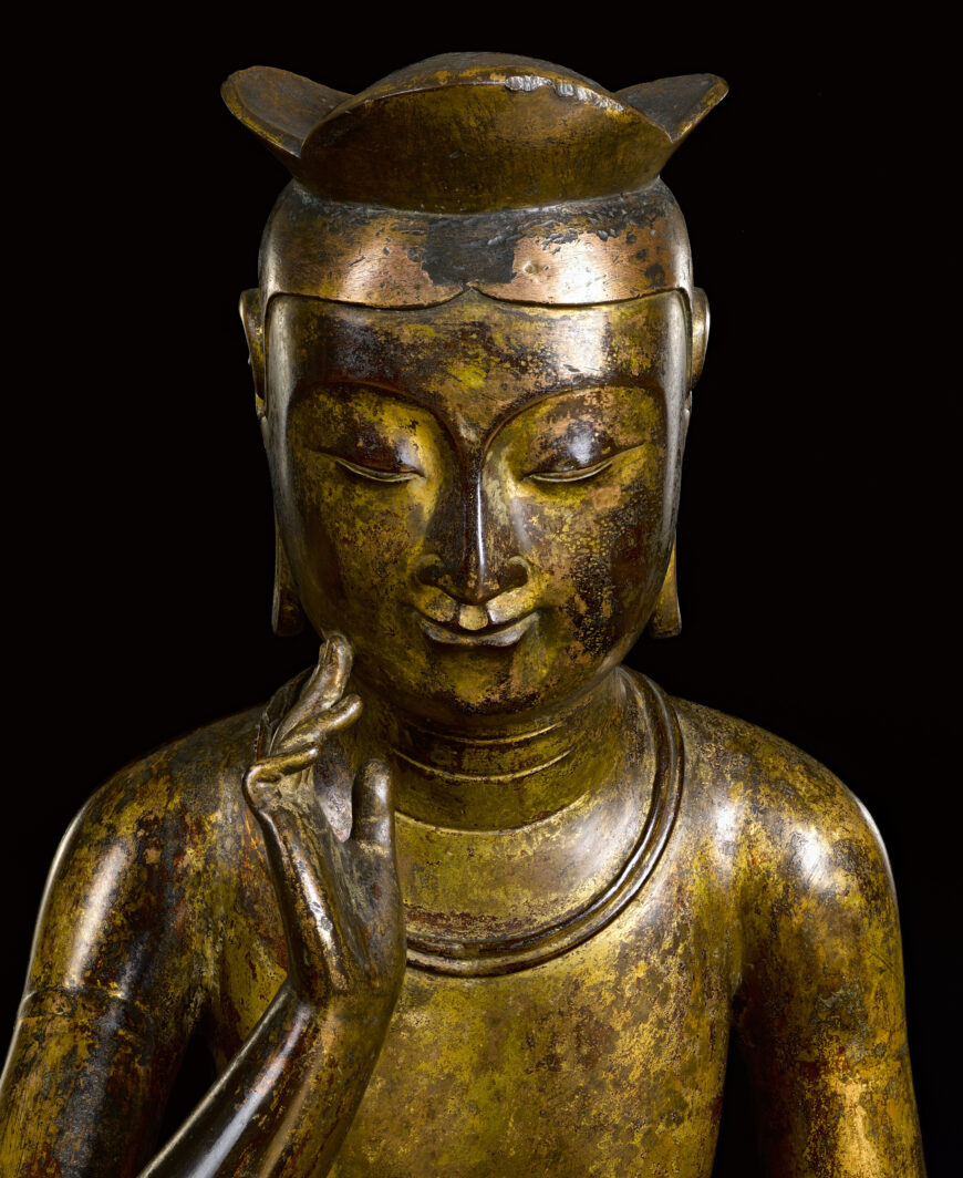 Face (detail), Pensive Bodhisattva, early 7th century (Three Kingdoms Period), gilt-bronze, 93.5 cm high, National Treasure 83 (National Museum of Korea, Seoul)