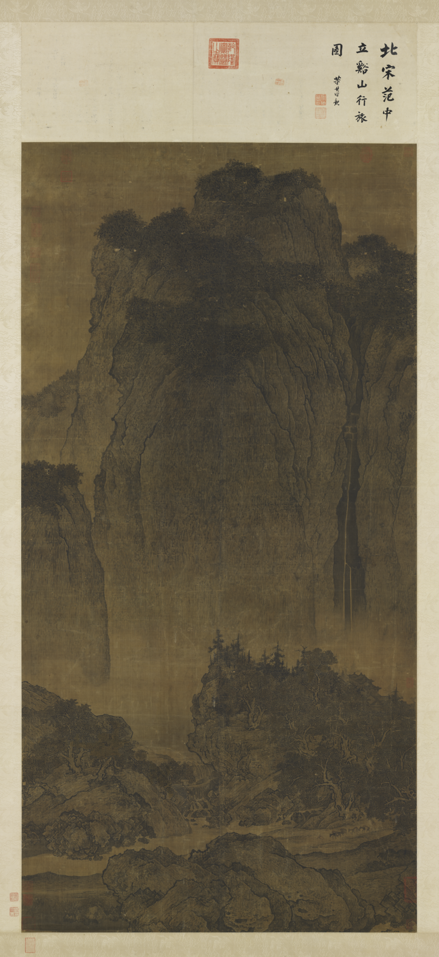 Fan Kuan, Travelers by Streams and Mountains, ink on silk hanging scroll, c. 1000, 206.3 x 103.3 cm (National Palace Museum, Taipei)