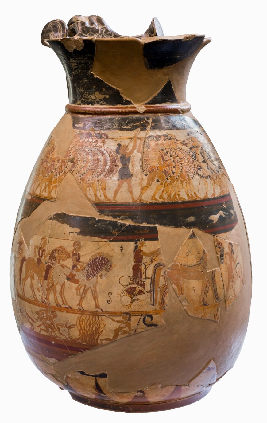 The Chigi Painter, The Chigi Vase, c. 640 B.C.E., ceramic, 26 cm high (Villa Giulia, Rome; photo: ArchaiOptix, CC BY-SA 4.0)