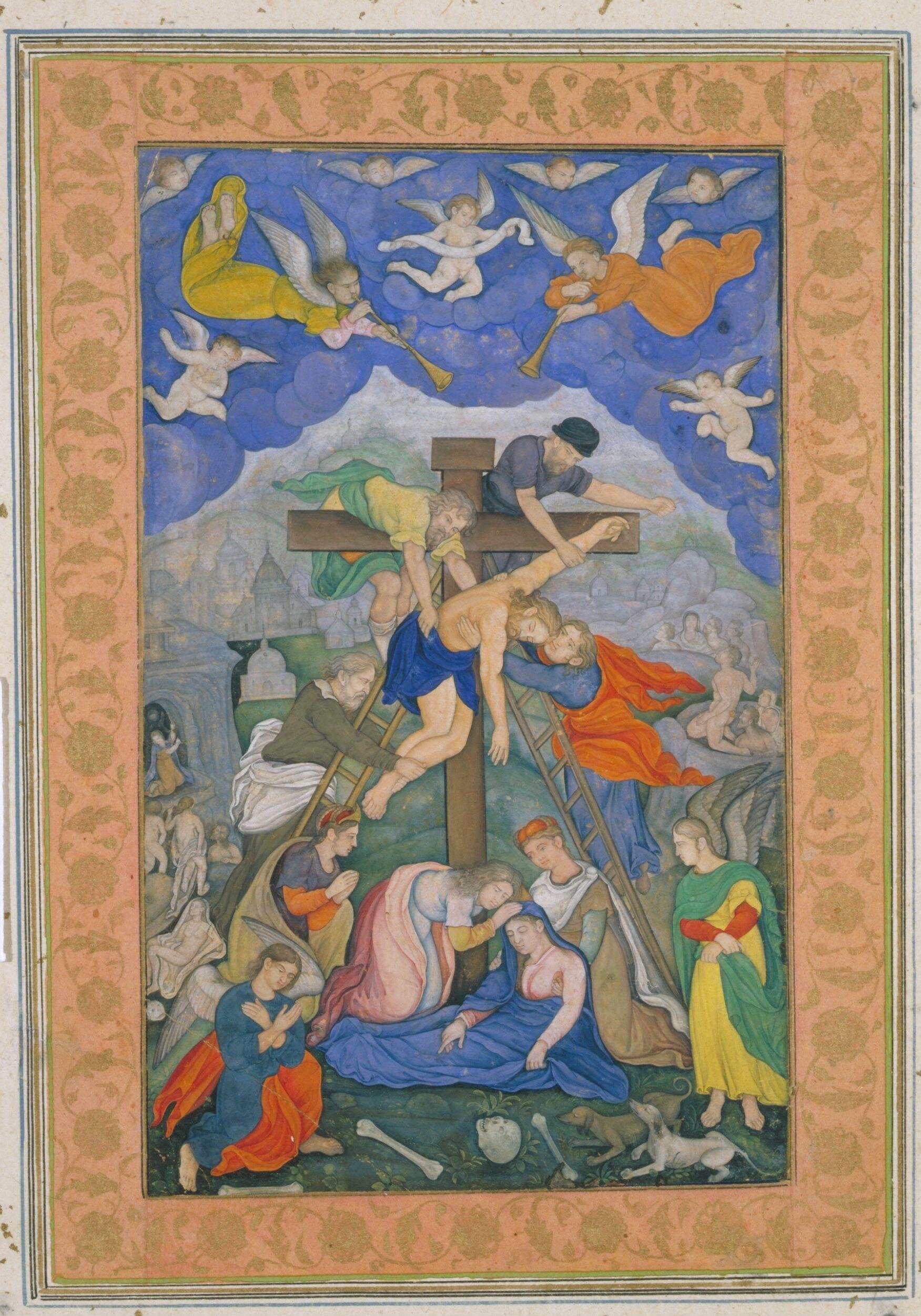 an intricate gouche painting of the destruction of the