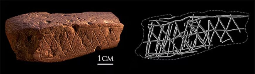 Incised ochre from Blombos Cave, South Africa. Photo by Chris. S. Henshilwood © Chris. S. Henshilwood