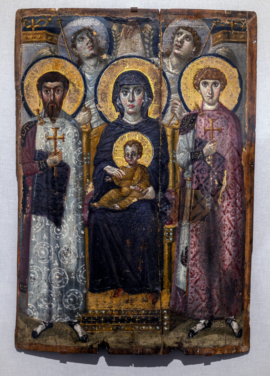Virgin (Theotokos) and Child between Saints Theodore and George, 6th or early 7th century, encaustic on wood, 68.5 x 49.5 cm (Saint Catherine's Monastery, Sinai, Egypt; photo: Steven Zucker, CC BY-NC-SA 2.0)