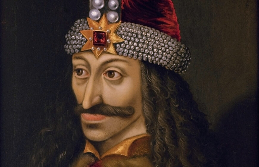 Vlad III (detail), Portrait of Vlad III Dracula (Ambras Portrait), second half of the 16th century, oil on canvas, 60 x 50 cm (Ambras Castle, part of the Kunsthistorisches Museum, Vienna)