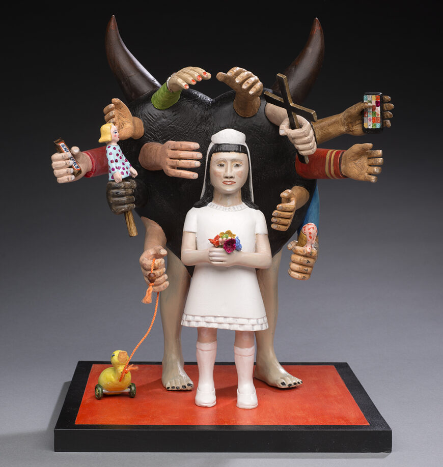 Luis Tapia, Corazón Negro, 2016, carved and painted wood, 14 1/4 x 11 5/8 x 10 1/4 inches (Collection of Maurice M. Dixon, Jr; photo: James Hart) © Luis Tapia