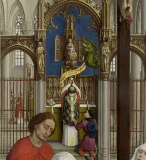 Priest celebrating the Eucharist (detail), Rogier van der Weyden, The Seven Sacraments, 1440–45, oil on panel, 200 x 223 cm (Royal Museum of Fine Arts, Antwerp)