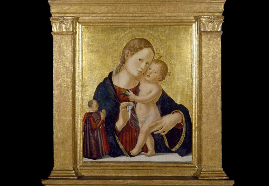 Virgin and child (detail), Antoniazzo Romano, Virgin and Child with a Donor, c. 1480, tempera and gold leaf on panel, 47.1 x 37.8 cm (Museum of Fine Arts, Houston)