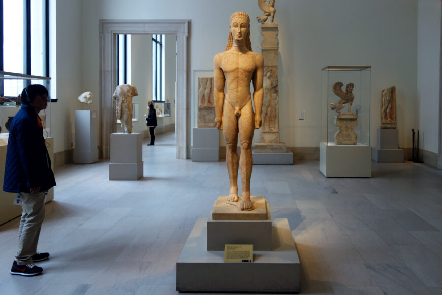 New York Kouros, c. 600–580 B.C.E., marble, 6 feet 4 inches high (The Metropolitan Museum of Art, New York; photo: Steven Zucker, CC BY-NC-SA 2.0)