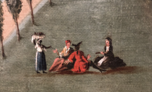 Four figures (detail), attributed to Nicolás Enríquez, View of the Alameda Park and the Convent of Corpus Christi, c. 1724, oil on canvas, 206 x 146 cm (Palacio Real de Madrid)