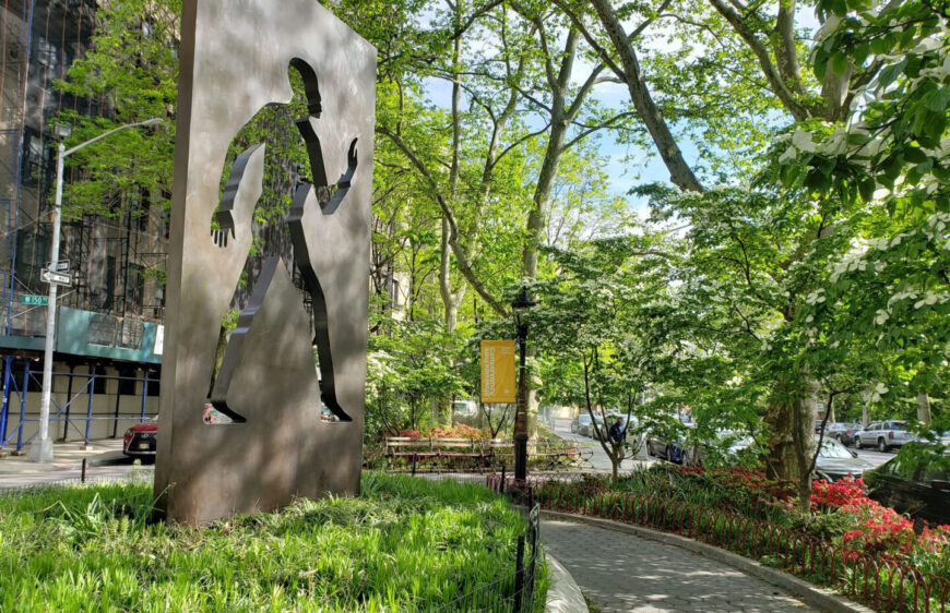 Elizabeth Catlett, Invisible Man, Riverside Park, New York, 2003, bronze and granite, 457 x 225 x 15 cm (photo: Riverside Park Conservancy)