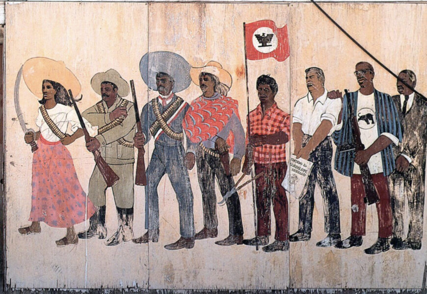 Antonio Bernal, Del Rey Mural, El Teatro Campesino, Del Rey, California, 1968, paint on plywood (photo: Robert Sommer) © Antonio Bernal