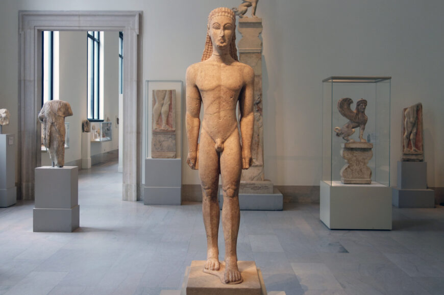 New York Kouros, c. 600–580 B.C.E., marble, 6 feet 4 inches high (The Metropolitan Museum of Art, New York; photo: Steven Zucker, CC BY-NC-SA 2.0)