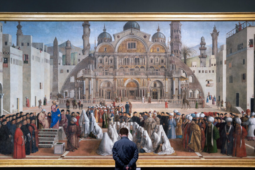 Gentile Bellini (completed by Giovanni Bellini), Saint Mark Preaching in Alexandria, 1504–07, oil on canvas, 347 x 770 cm (Pinacoteca di Brera, Milan; photo: Steven Zucker, CC BY-NC-SA 2.0)