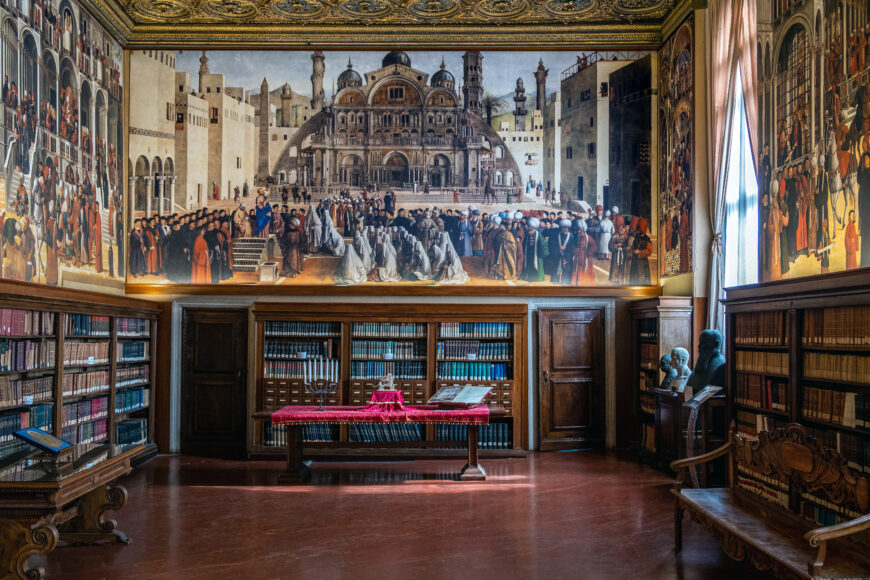 Reproduction of Saint Mark Preaching in Alexandria in its original location, the Albergo (boardroom) of the Scuola Grande di San Marco, Venice (photo: Caffe_Paradiso, all rights reserved, used with permission)