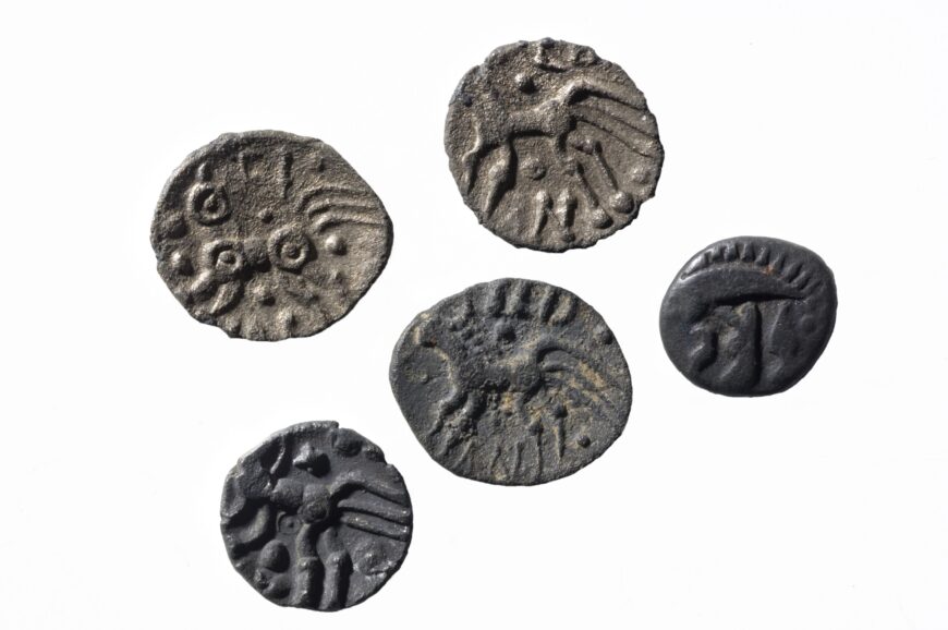 Coins of the Dobunni people, bronze, 1st century C.E. (Roman Baths Museum, Bath; photo: The Roman Baths, Bath and North East Somerset Council)