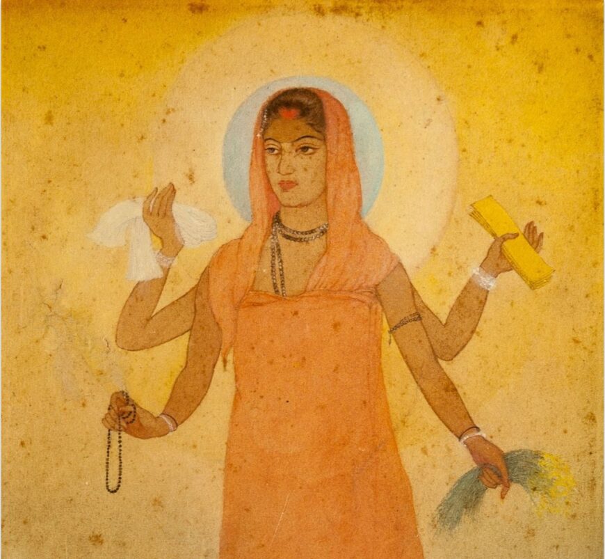 Figure holding four blessings (detail), Abanindranath Tagore, Bharat Mata, 1905, gouache, 26.6 x 15.2 cm (Victoria Memorial Hall, Kolkata)