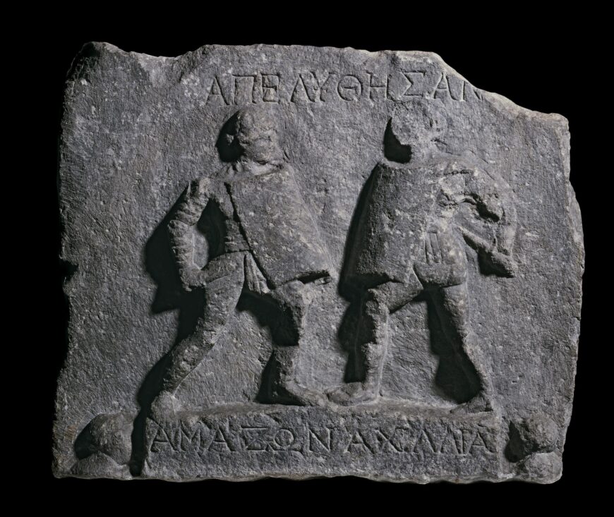 Two Female Gladiators (Achilia and Amazon), 1st–2nd century C.E. (found at Halicarnassus), marble (© The Trustees of the British Museum, London)