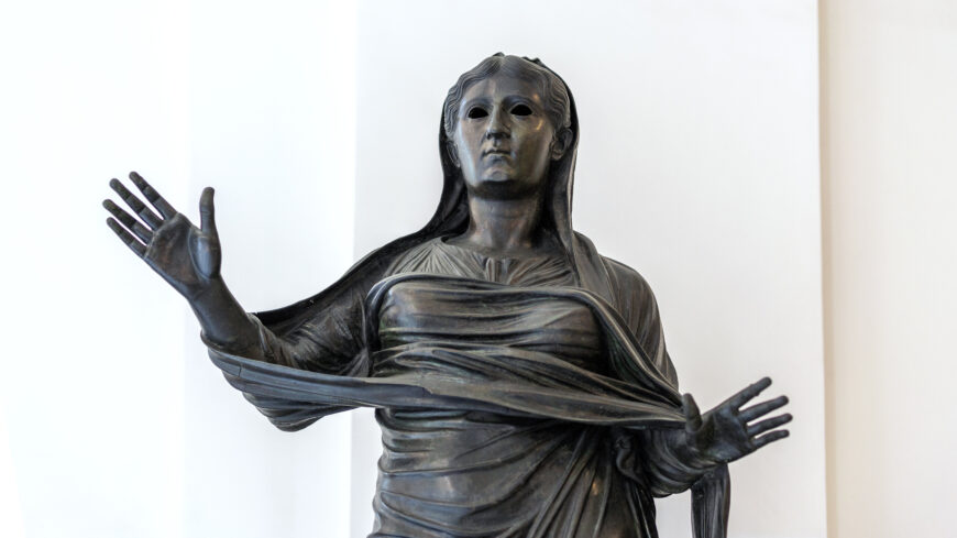 Livia Drusilla as Priestess (Livia was married to the Roman Emperor Augustus), 2nd quarter of the 1st century C.E. (found at the theatre at Herculaneum), bronze (National Archaeological Museum, Naples)