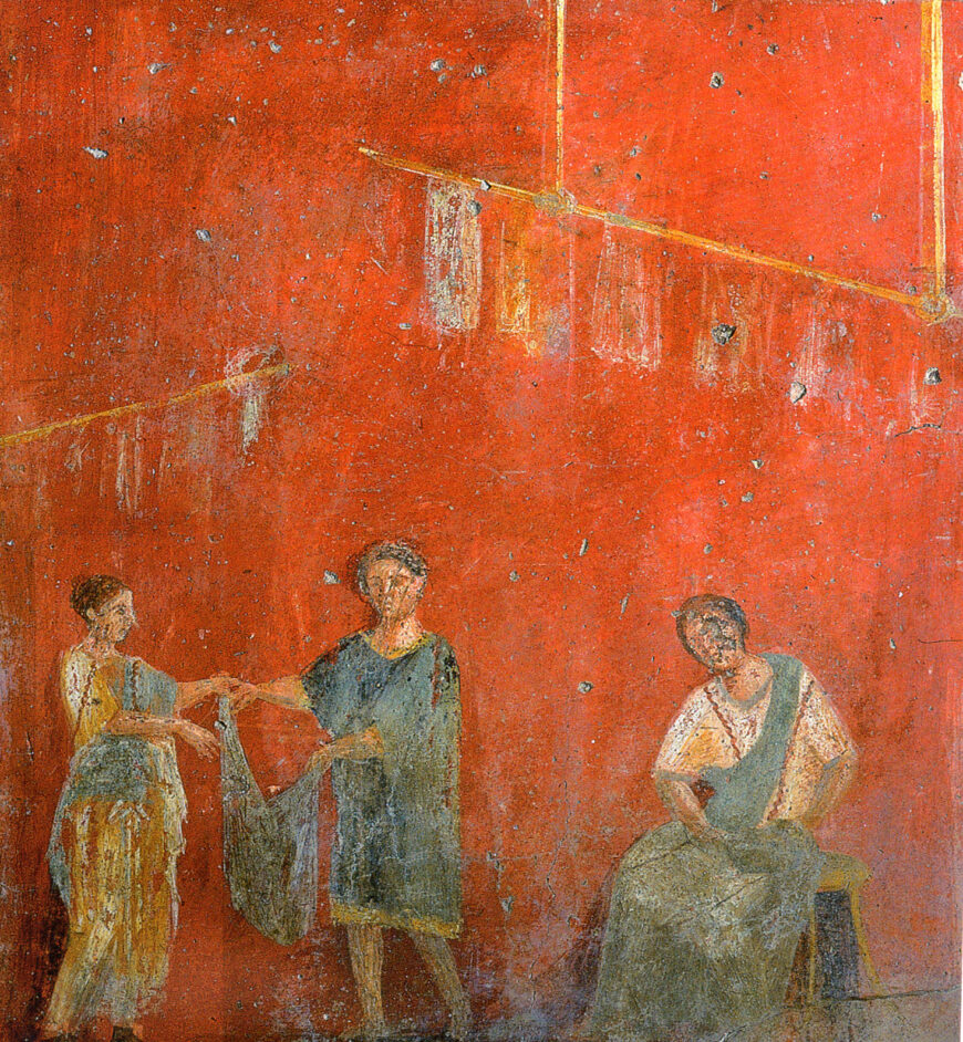 Women working in a fullonica from the so-called Fullonica di Veranius Hypsaeus (VI.8.20), Pompeii, pre-79 C.E. (National Archaeological Museum, Naples)