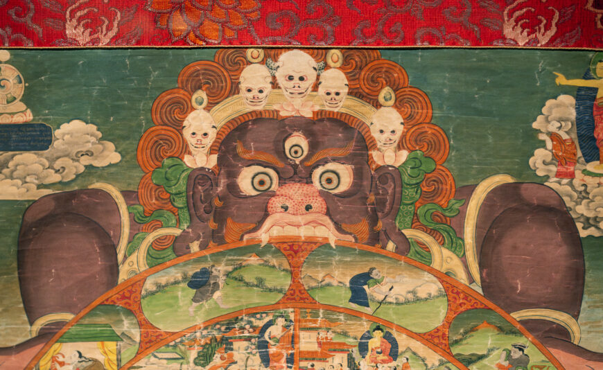 Wheel of Existence, early 20th century (Tibet), pigments on cloth, 81 x 58.7 cm (Rubin Museum of Art, New York)