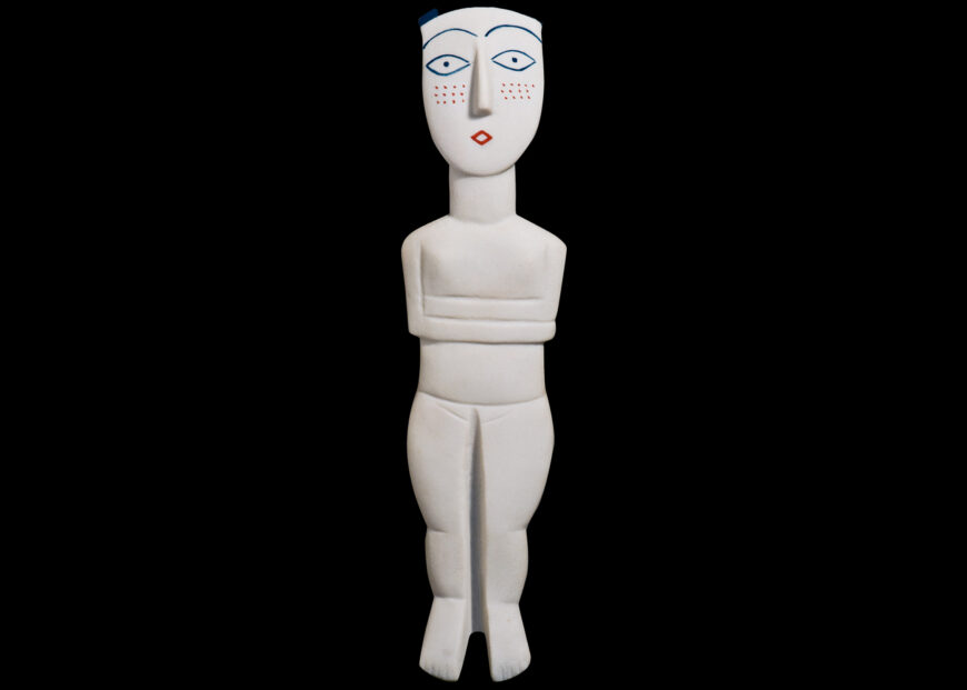 Reconstruction of a Cycladic figurine with paint by Vinzenz Brinkmann and Ulrike Koch-Brinkmann (Polychromy Research Project, Liebieghaus, Frankfurt)