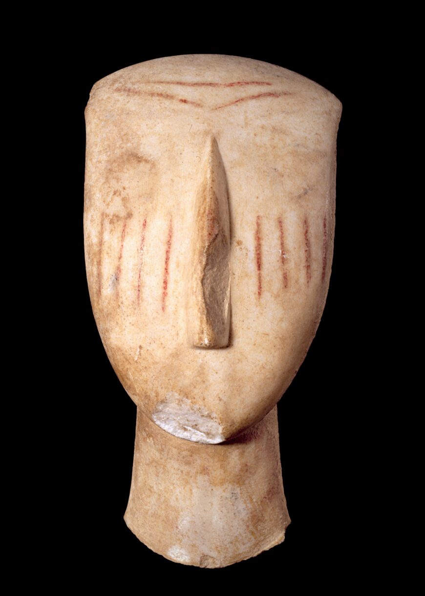 Head of an Early Cycladic figurine, 2700–2300 B.C.E., marble, 24.6 cm (National Museum of Denmark, Copenhagen)