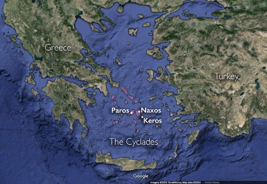 Map of the Cyclades (underlying map © Google)