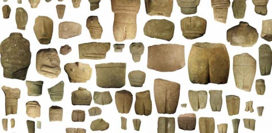 Fragments of Early Cycladic figurines found on the island of Keros (Island of Broken Figurines, Keros Project, Cambridge University)